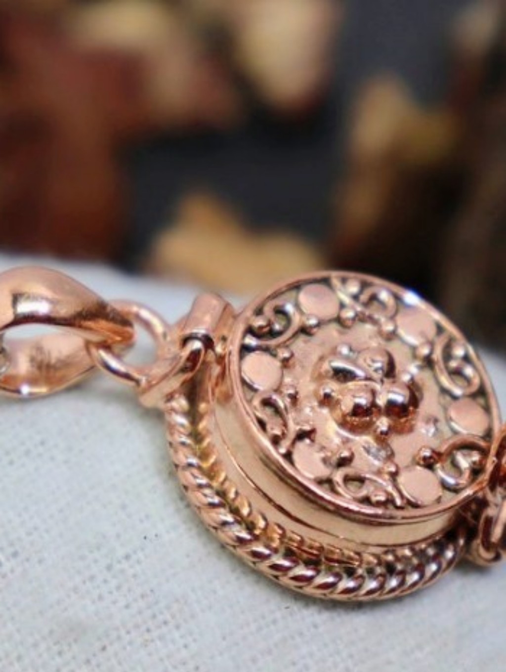 Rose Gold Floral Locket Pendant. Chain Not Included